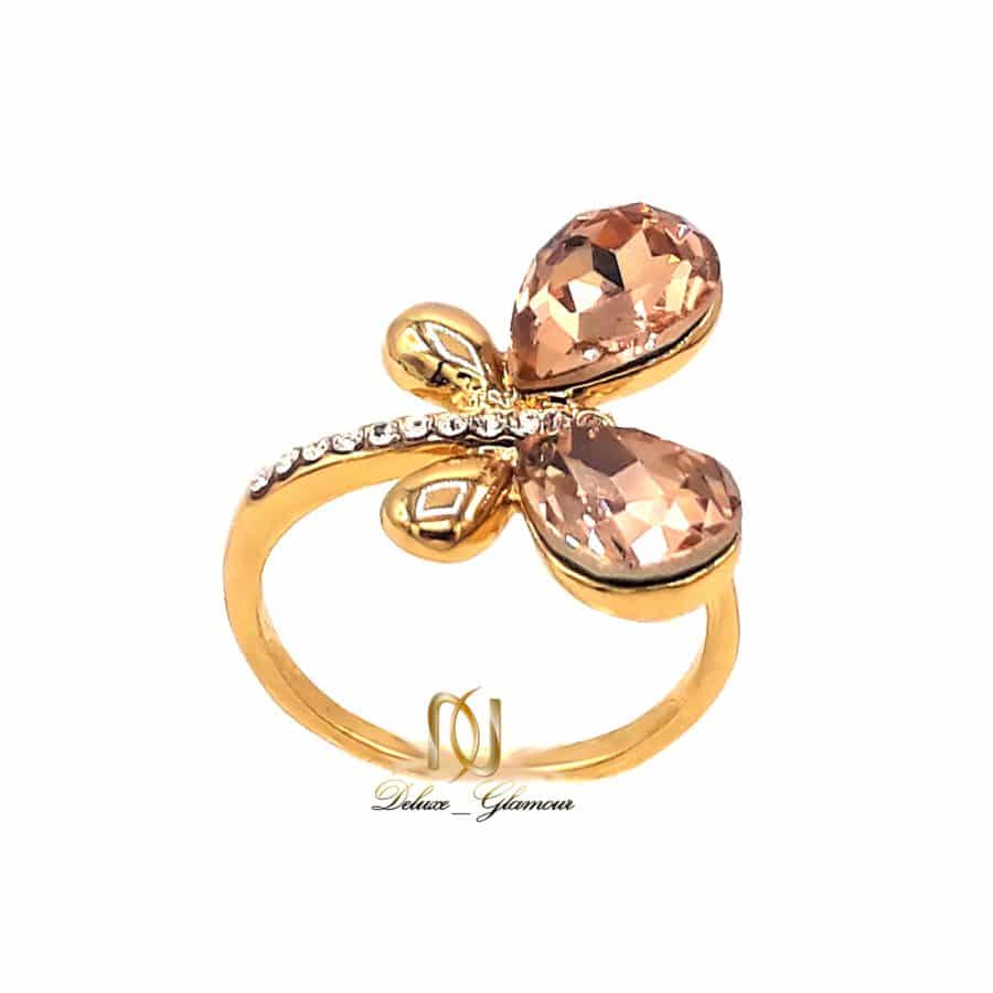 انگشتر دخترانه طلایی طرح پروانه سواروسکی rg-n026 از نمای سفید