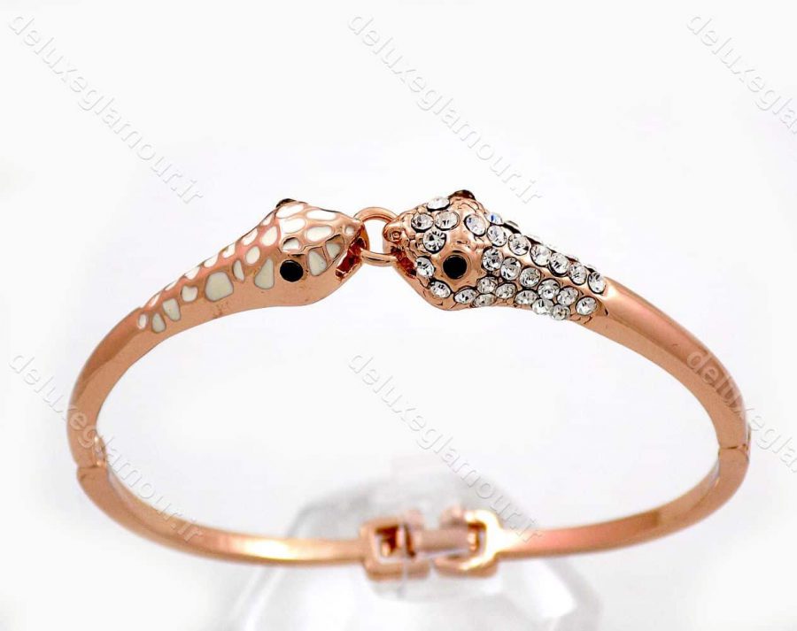 دستبند دخترانه رزگلد جواهری کلیو با نگین های سفید سواروسکی ds-n191 از نمای بالا