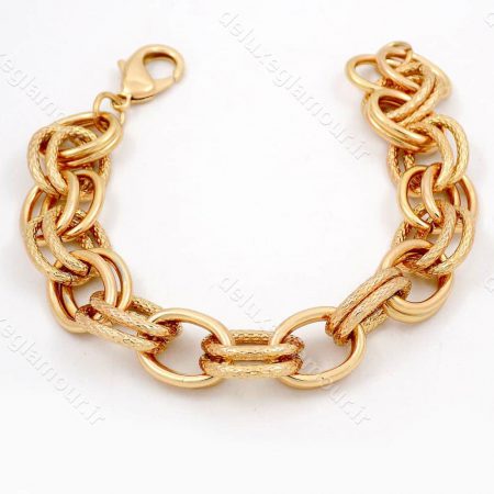 دستبند زنانه ژوپینگ 20 سانتی با طرح زنجیری کارتیر و روکش آب طلای 18 عیار ds-n181 از نمای روبرو