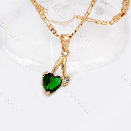 گردنبند دخترانه ژوپینگ با روکش آب طلای 18 عیار و نگین سبز از جنس زیرکونیا nw-n141 از نمای بالا