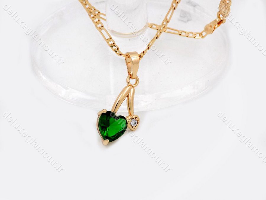 گردنبند دخترانه ژوپینگ با روکش آب طلای 18 عیار و نگین سبز از جنس زیرکونیا nw-n141 از نمای بالا