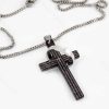 گردنبند مردانه طرح صلیب مشکی با زنجیر 23 سانتی آجری nw-n148 از نمای کنار