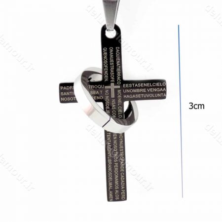 گردنبند مردانه طرح صلیب مشکی با زنجیر 23 سانتی آجری nw-n148 از نمای روبرو