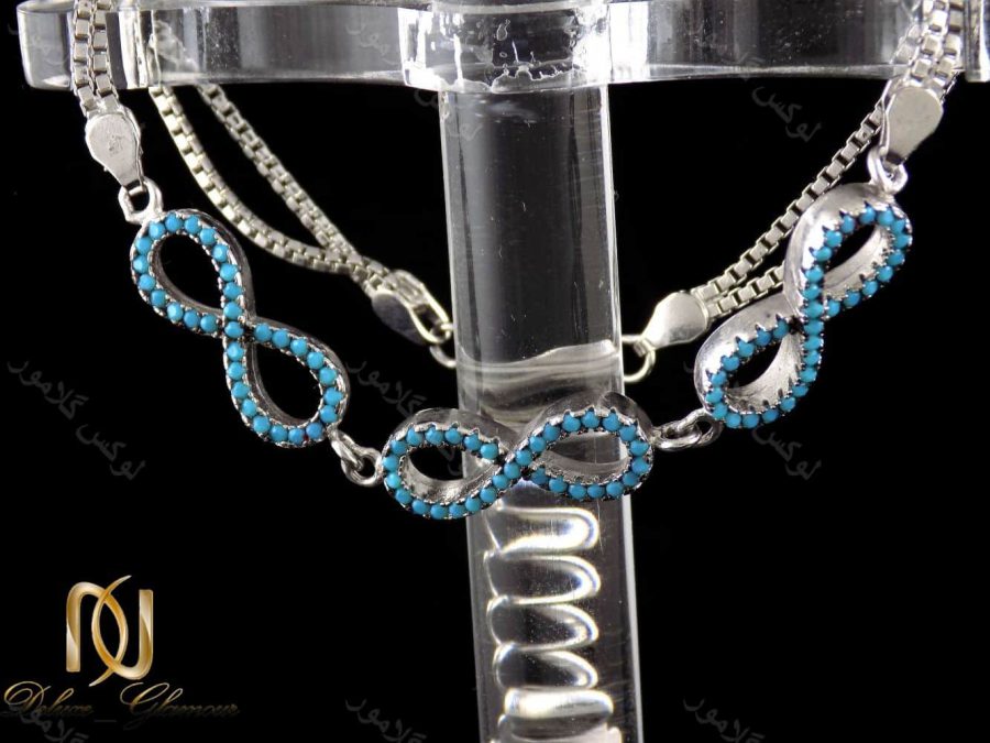 دستبند دخترانه نقره طرح بی نهایت 6.5 گرمی با نگین های لاکی ds-n197 از نمای روبرو