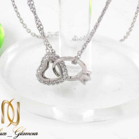 گرنبند دخترانه نقره طرح انگشتر و قلب  با نگین سفید زیرکونیا nw-n163