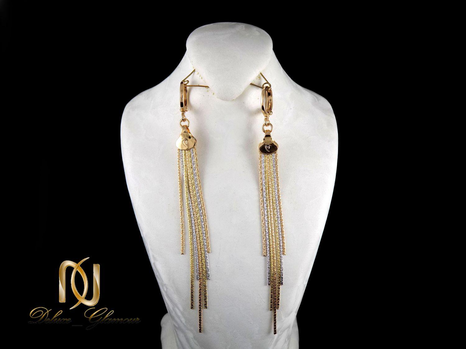 گوشواره آویزی هفت رشته ای ژوپینگ با قفل اهرمی er-n145 از نمای مشکی
