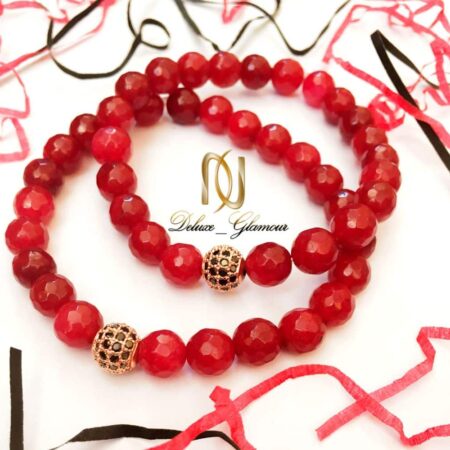 دستبند ست دخترانه و پسرانه سنگ جيد قرمز DS-N158 از نمای نزدیک