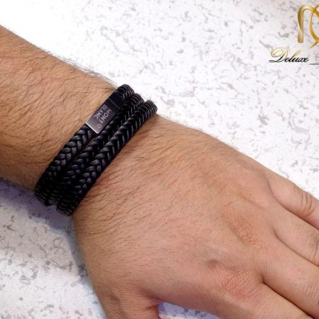 دستبند مردانه چرم سه لاینه طرح مونت بلانک با رویه استیل DS-N208 از نمای بالا