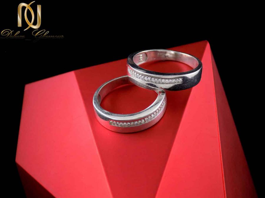 ست حلقه نقره تایلندی عیار 925 با نگین های کریستالی زیرکونیا dl-s115 از زمینه مشکی