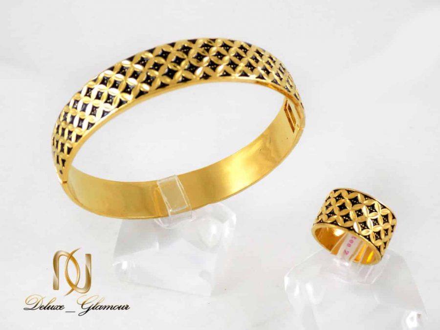 نیم ست دستبند و انگشتر زنانه طرح طلا به شکل دایره ای gl-s104 از نمای بالا
