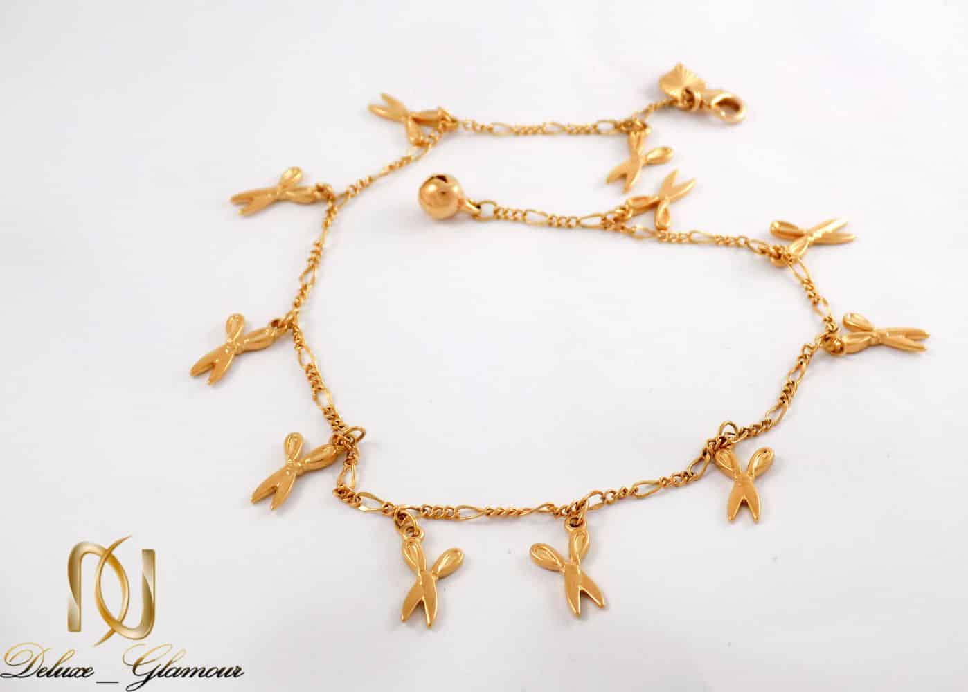 پابند زنانه ژوپینگ با طرح قیچی و روکش آب طلای 18 عیار se-n112 از نمای نزدیک