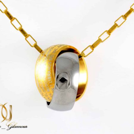 گردنبند مردانه طرح حلقه در هم نقره ای و طلایی با زنجیر آجری nw-n186 از نمای روبرو