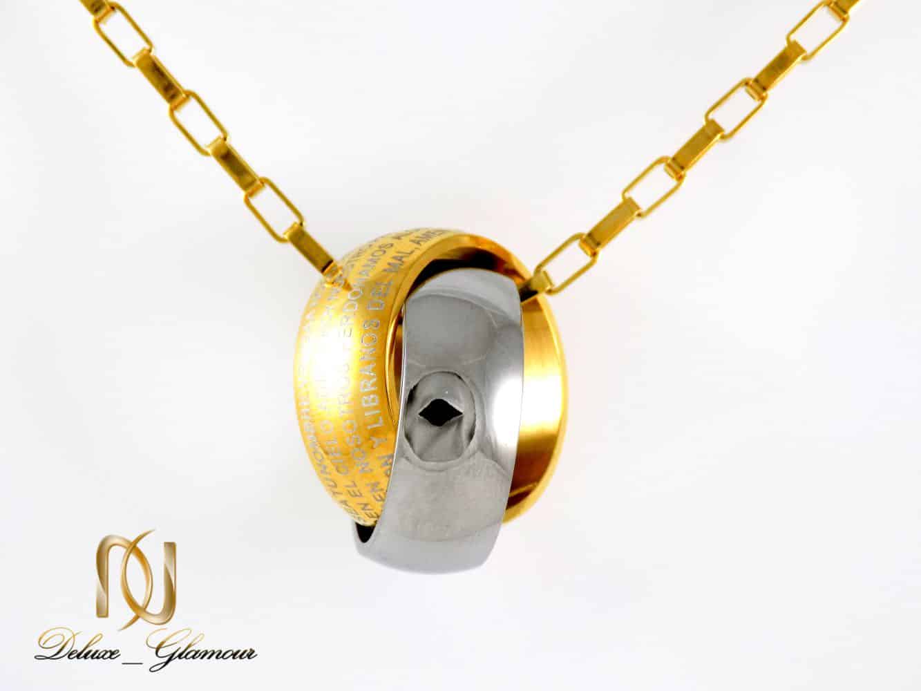 گردنبند مردانه طرح حلقه در هم نقره ای و طلایی با زنجیر آجری nw-n186 از نمای روبرو