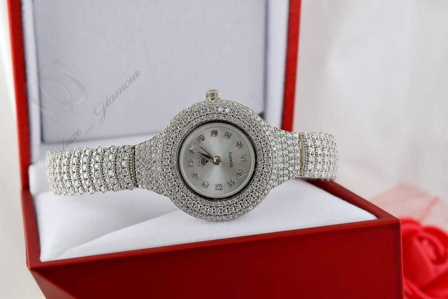 خرید ساعت نقره زنانه نگین دار مجلسی با صفحه دایره ای Wh-n100 - عکس اصلی