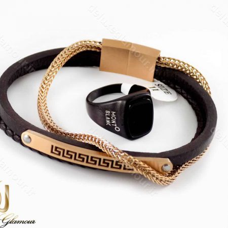 خرید ست دستبند و انگشتر مردانه مونت بلانک مشکی اسپرت gl-s107