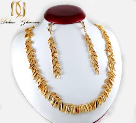 نیم ست گوشواره و گردنبند ژوپینگ با طرح طلای خوشه گندم ns-n187 - هدیه روز زن