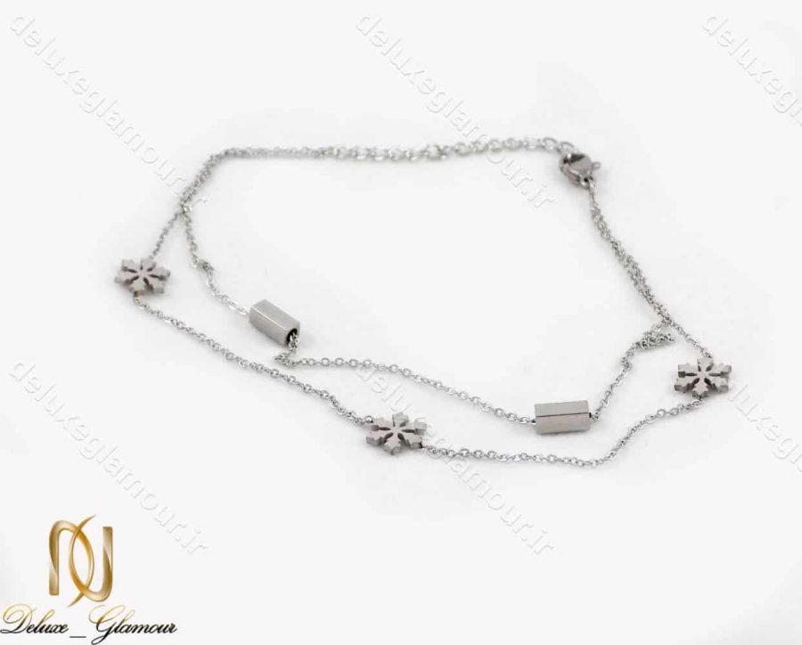 پابند دخترانه استیل دو لاینه نقره ای طرح برف pa-n101 از نمای دور
