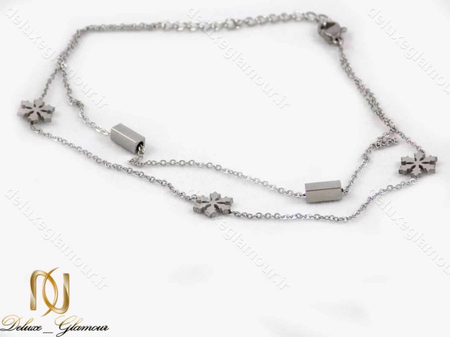 پابند دخترانه استیل دو لاینه نقره ای طرح برف pa-n101 از نمای نزدیک