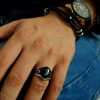انگشتر نقره مردانه با نگین عقیق و مارکازیت Rg-n206 - روی دست