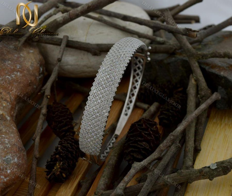 دستبند النگویی جواهری نقره Ds-n221 - روی چوب