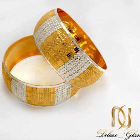 دستبند النگویی نقره زنانه دو رنگ با روکش آب طلا al-n105 از نمای دور