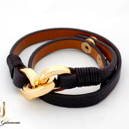 دستبند دخترانه چرمی دولاینه طرح گره عشق ds-n230