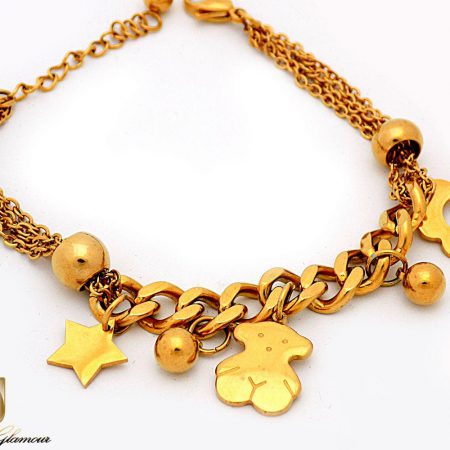 دستبند زنانه طرح طلای آویز دار با روکش آب طلای 18 عیار ds-n227 از نمای پایین