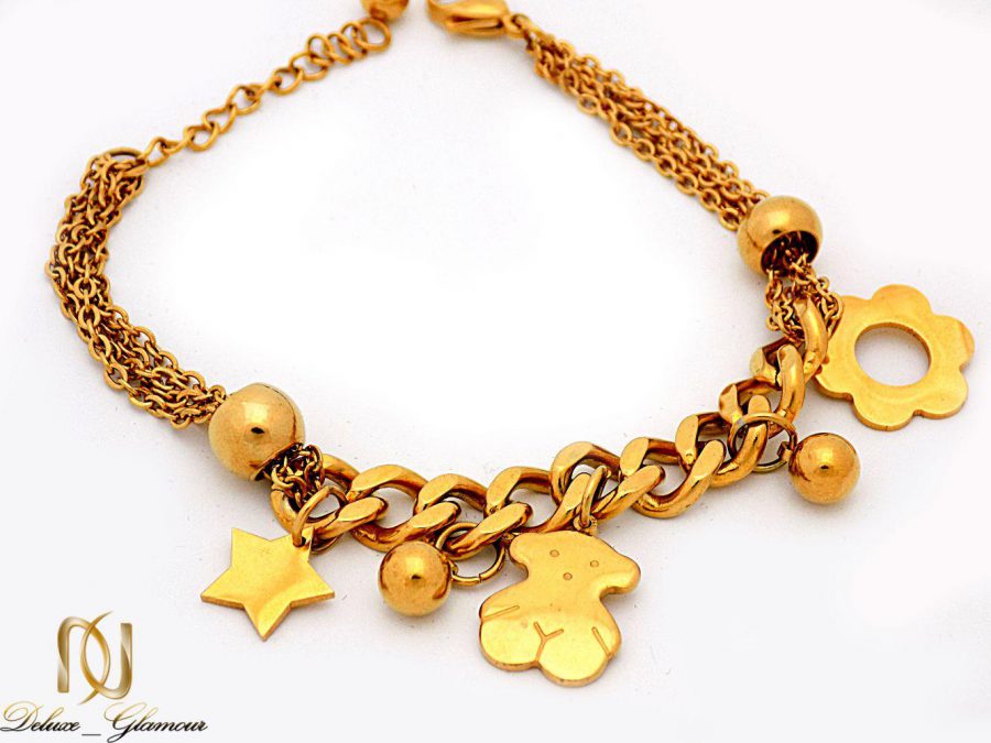 دستبند زنانه طرح طلای آویز دار با روکش آب طلای 18 عیار ds-n227 از نمای پایین