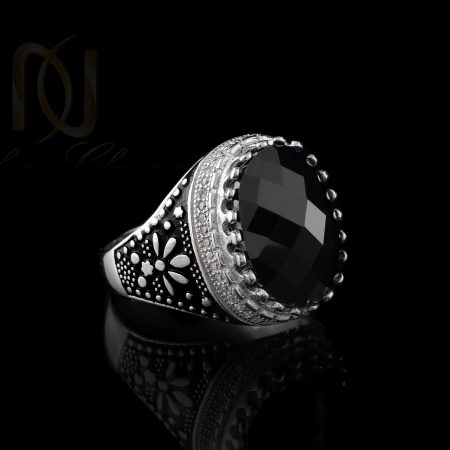 انگشتر نقره مردانه عقيق مشكي rg-n329 از نماي مشكي