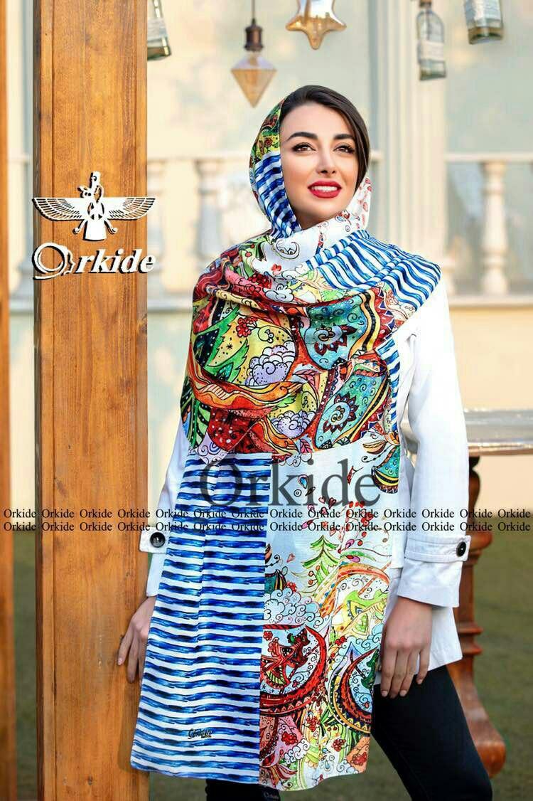شال orkide گلهای رنگی با قواره بزرگ sr-n203 از نمای روبرو