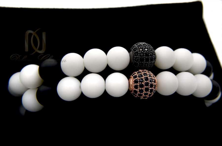 دستبند ست سنگ اونیکس با مهره سواروسکی ds-n348 از نمای نزدیک