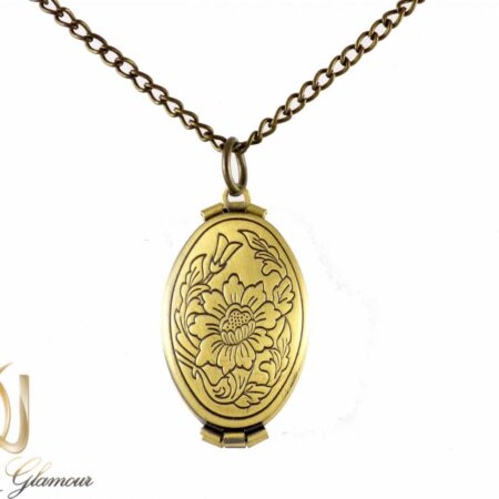 گردنبند  قاب عکس دخترانه برنجی حکاکی شده nw-n013
