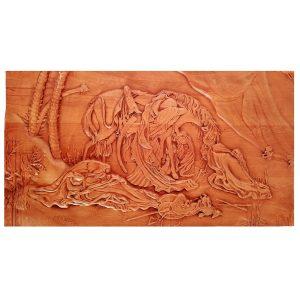 تابلو چوبی نقش برجسته سه بعدی منبت عصر عاشورا از نمای روبرو