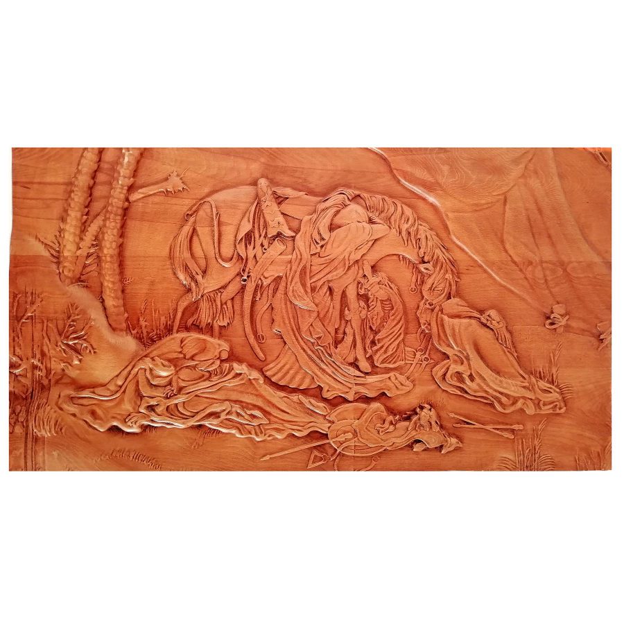 تابلو چوبی نقش برجسته سه بعدی منبت عصر عاشورا از نمای روبرو
