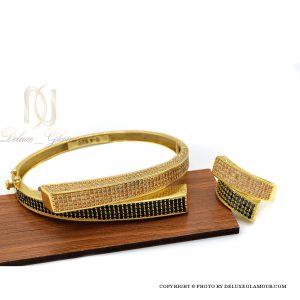 ست دستبند و انگشتر نقره زنانه طلایی ns-n410 از نمای دور