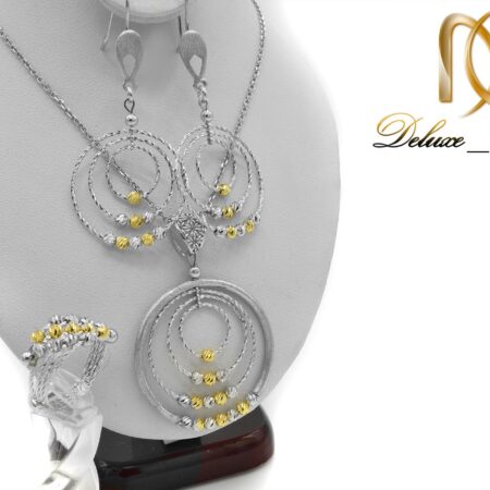 نیم ست زنانه نقره طرح حلقه دو رنگ ns-n423 از نمای دور