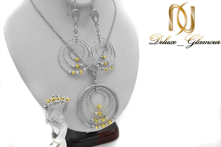 نیم ست زنانه نقره طرح حلقه دو رنگ ns-n423 از نمای دور