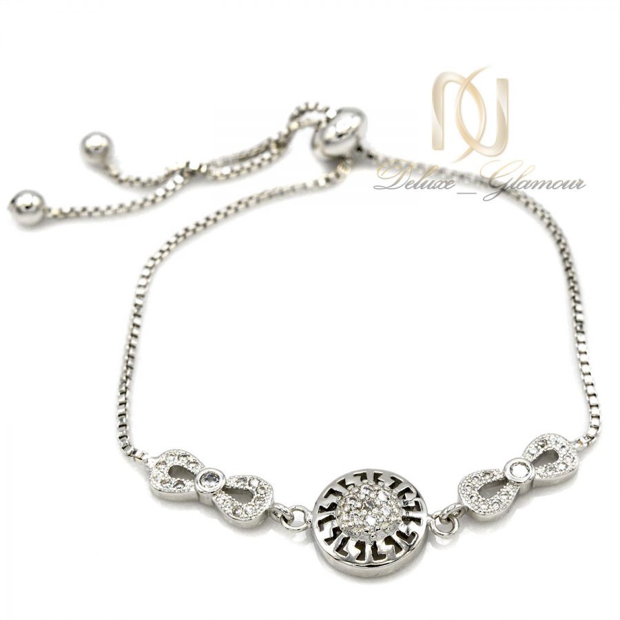 دستبند دخترانه استیل طرح بی نهایت نقره ای ds-n404 از نمای سفید
