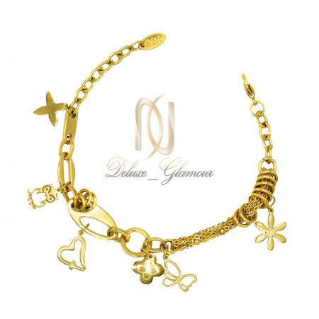 دستبند زنانه استیل آویزدار طرح طلا ds-n395 از نمای بالا