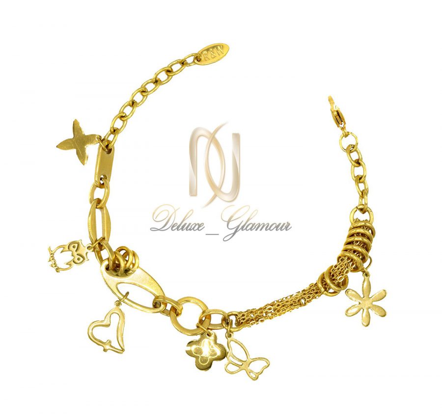 دستبند زنانه استیل آویزدار طرح طلا ds-n395 از نمای بالا