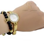 ساعت زنانه استیل طلایی مجلسی های کپی رومانسون wh-n012 همراه دستبند سنگی
