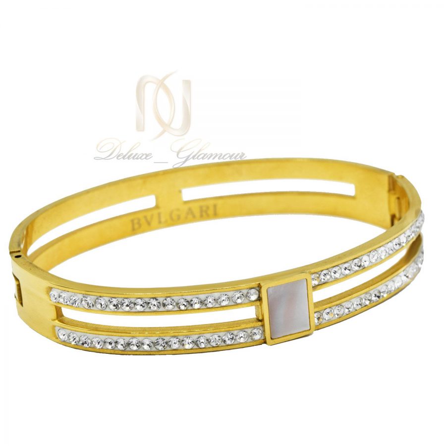 دستبند زنانه استیل طرح بولگاری طلایی ds-n482 از نمای سفید