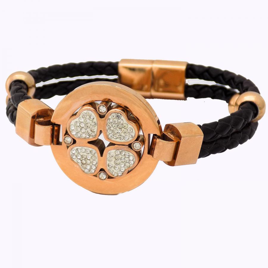 دستبند چرم دخترانه اسپرت طرح قلب DS-N477 از نمای روبرو