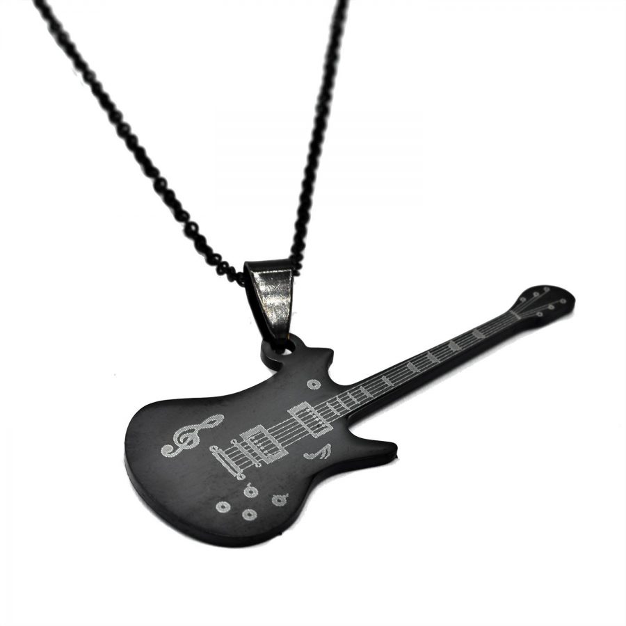 گردنبند گیتار استیل مشکی اسپرت جدید nw-n516 از نمای سفید