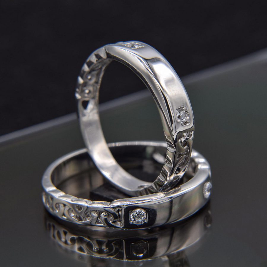 حلقه ست نقره ازدواج طرح طلا سفید نگین دار rg-n417 از نمای مشکی