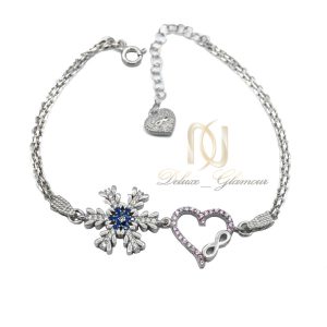 دستبند نقره دخترانه طرح برف و قلب ds-n468 از نمای سفید
