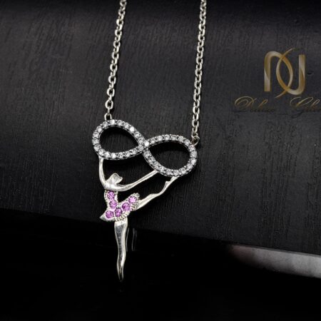گردنبند نقره جدید طرح بی نهایت و بالرین nw-n526 از نمای مشکی