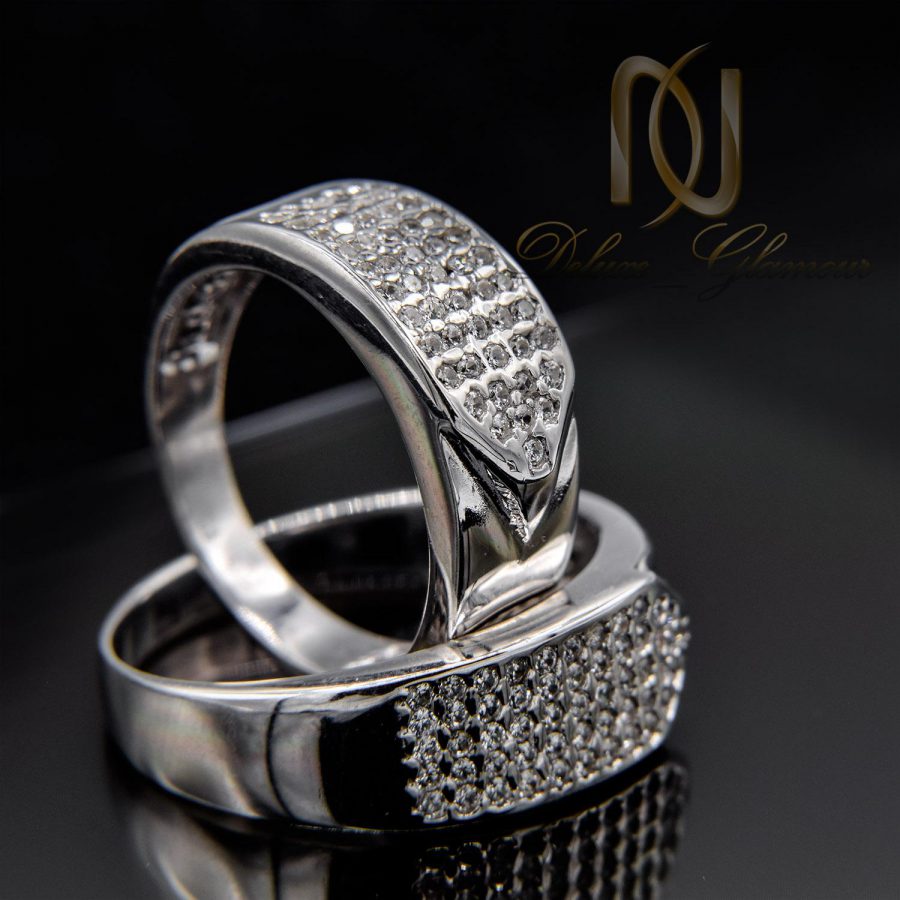 حلقه ست ازدواج نقره طرح طلا سفید rg-n423 از نمای مشکی