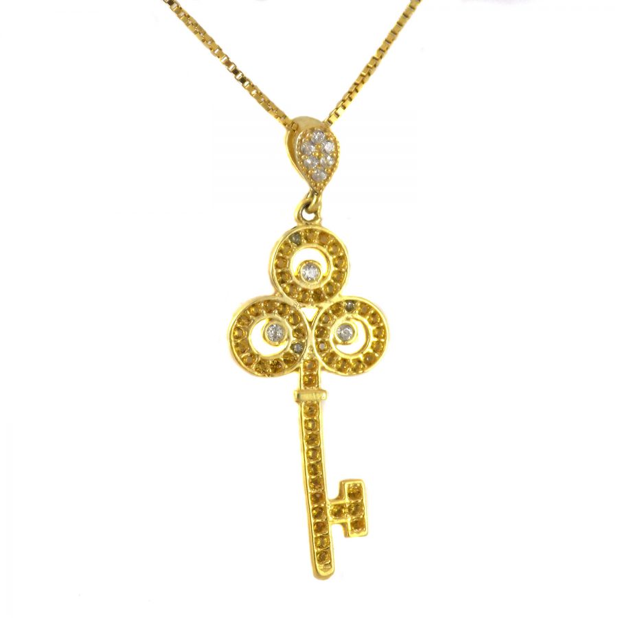 گردنبند نقره زنانه طرح کلید طلایی ma-n412 از نمای سفید
