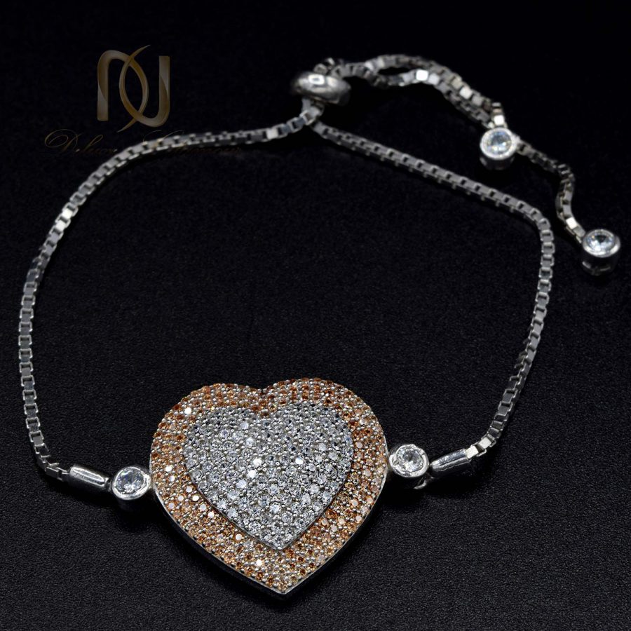 دستبند نقره دخترانه طرح قلب ds-n588 از نمای مشکی